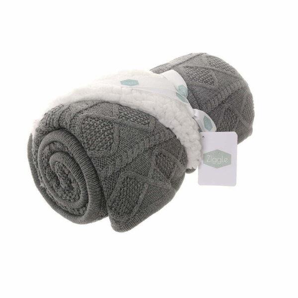 Dark Grey Cable Knit & Sherpa Fleece Blanket - 75 x 100cms - Ziggle