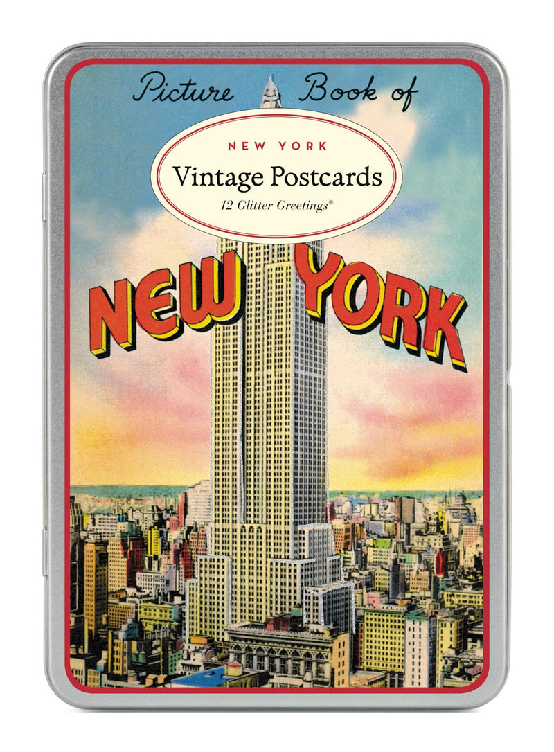 Cavallini - Glitter Greetings Carte Postale - Vintage New York City - Tin of 12 Postcards - 6 Designs