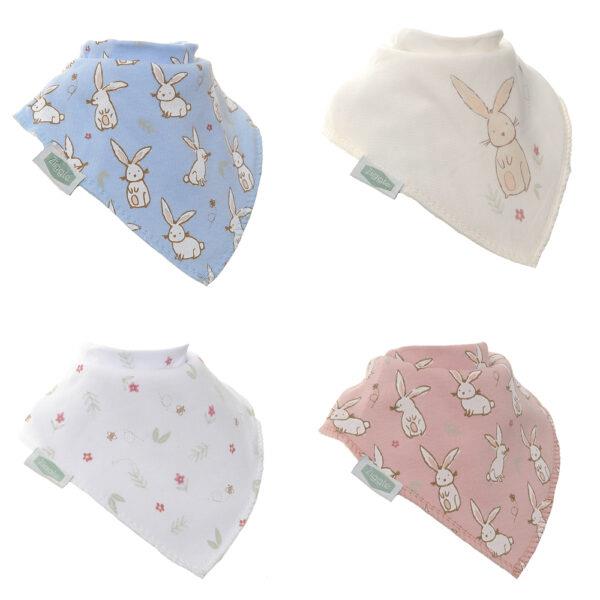 Bunnies/Bunny Rabbits - Absorbant Bandana Dribble Bibs - Pack of 4 - Suitable From Birth - Ziggle