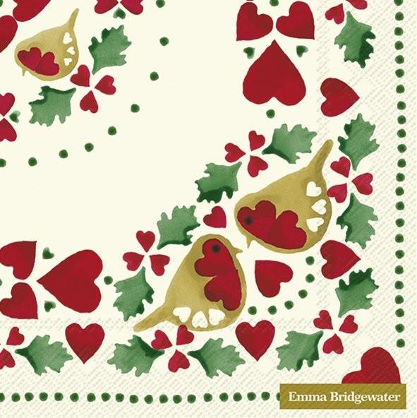 Emma Bridgewater - 20 x Lunch Paper Napkins/Serviettes - 33x33cms - Christmas Joy/Robins & Hearts