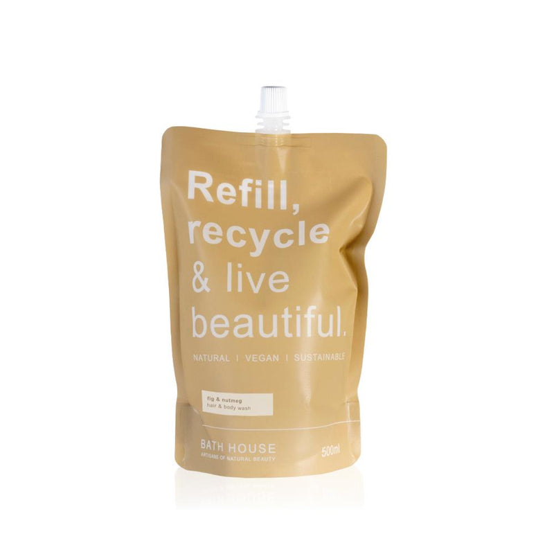 Bath House - Fig & Nutmeg Refill Pouch - Cleansing Hair & Body Wash 500ml
