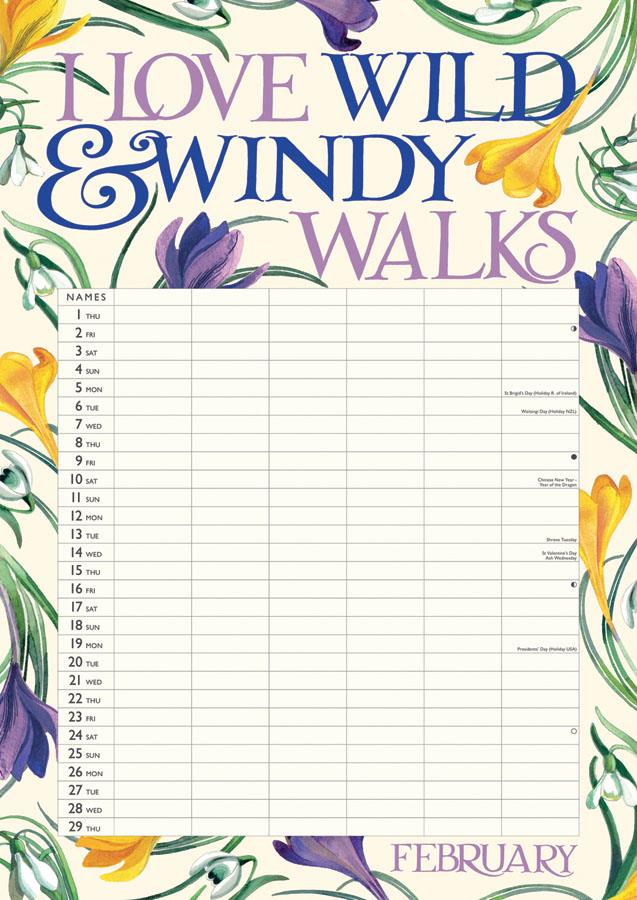 Emma Bridgewater - 2024 Month To View/6 Columns Wall Calendar - Family Planner/Organiser