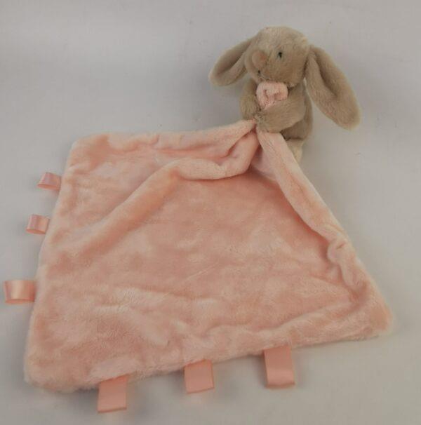 Bunny Velour Plush Comforter Blanket - Grey & Pink - Suitable From Birth - Ziggle
