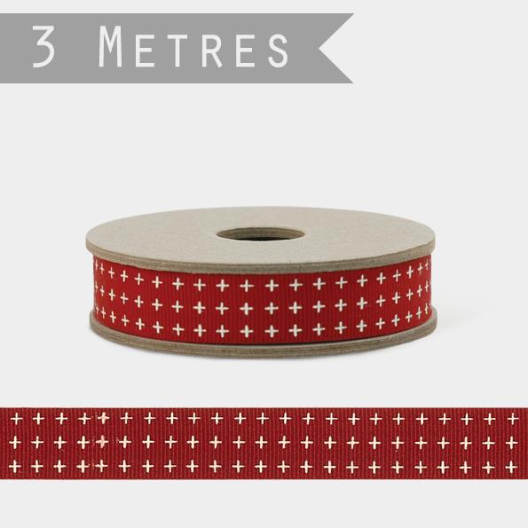 Gift Ribbon - Red With Cream Crosses - 3m - East Of India