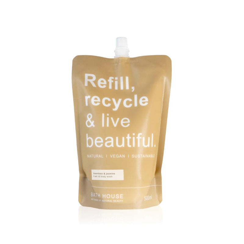 Bath House - Bamboo & Jasmine Refill Pouch - Cleansing Hair & Body Wash 500ml