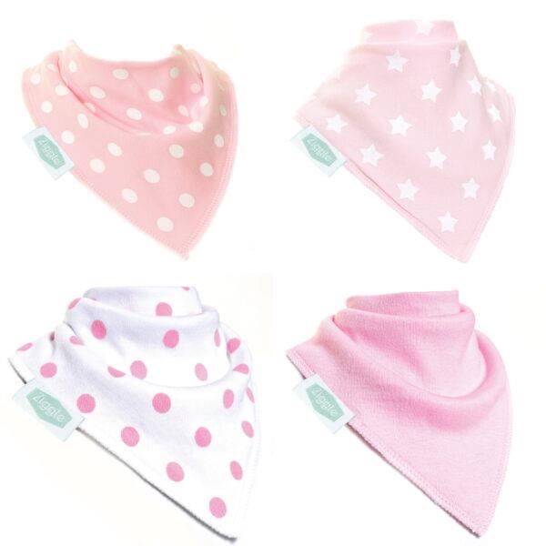 Pink & White - Stars & Spots - Absorbant Bandana Dribble Bibs - Pack of 4 - Suitable From Birth - Ziggle