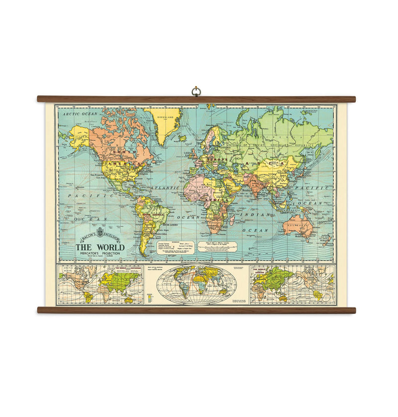Cavallini - Vintage School Chart - Ready To Hang - 100 x 70cms - World Map