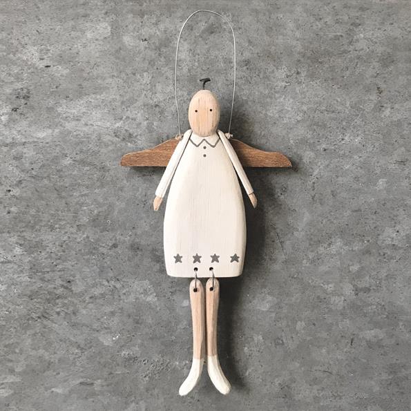 Hanging Folkart Wooden Angel - 16cms - East Of India