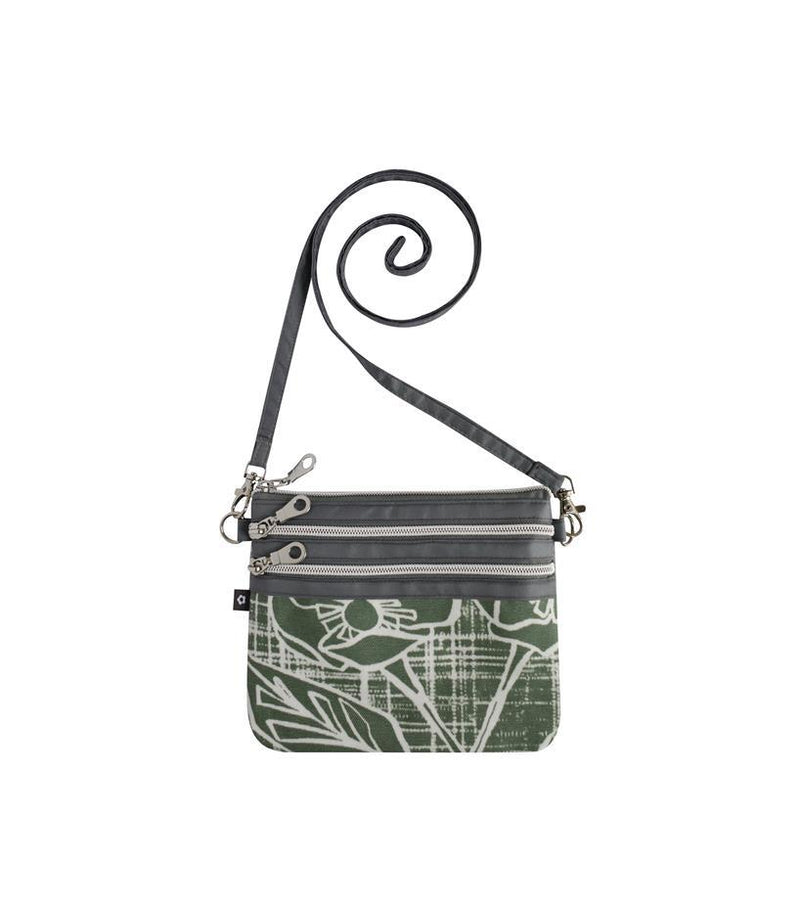Earth Squared - 3 Zip Pouch Crossbody Bag - Oil Cloth - Oslo - Green/Flowers - 19x15cms