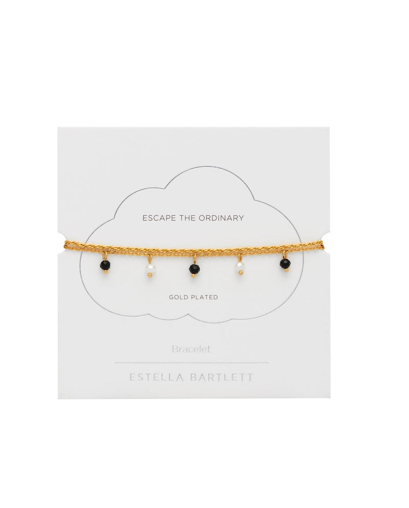 Black & White Crystal Droplets Double Chain Bracelet - Gold Plated - Escape The Ordinary - Estella Bartlett