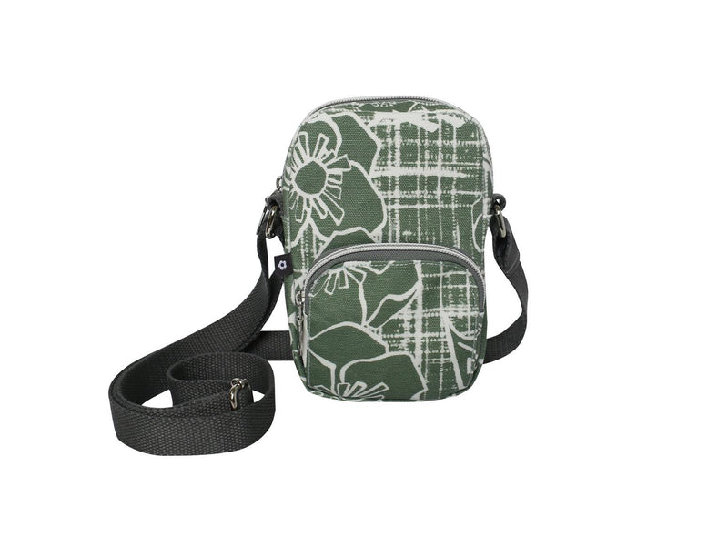 Earth Squared - Mini Phone Pouch Crossbody Bag - Oil Cloth - Oslo - Green/Flowers - 13x18cms