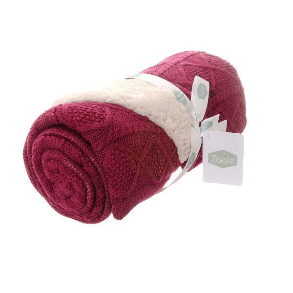 Raspberry Pink Cable Knit & Sherpa Fleece Blanket - 75 x 100cms - Ziggle
