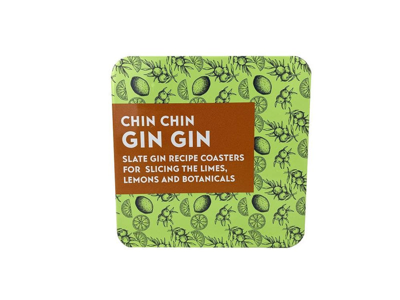 Apples To Pears - Gift In A Tin - Chin Chin Gin Gin - 4 x Slate Gin Recipe Coasters