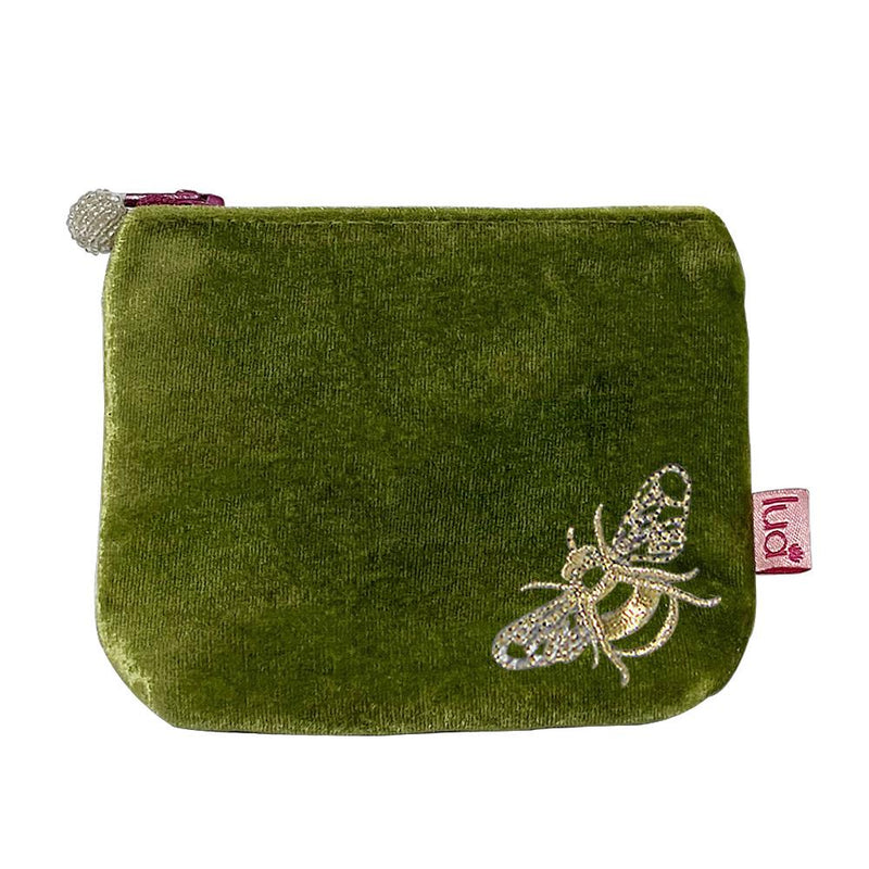 Lua - Velvet Coin Purse With Embroidered Bee - 11 x 16cms - 4 Colour Options