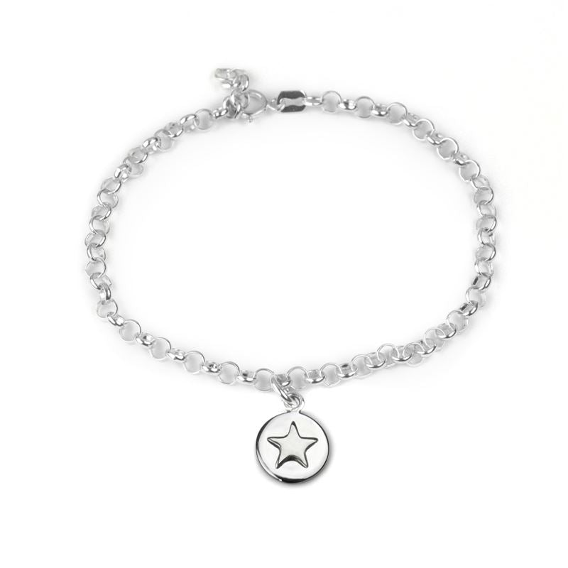 Sterling Silver - Good Luck Circle Bracelet - Silver Star - Tales From The Earth