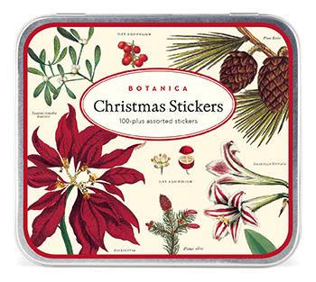 Cavallini - Tin of Decorative Christmas Stickers/Labels - Christmas Botanica