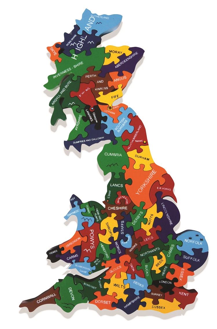 Map of Britain - Wooden Jigsaw Puzzle - Chunky, Bright & Educational - 47x25cms