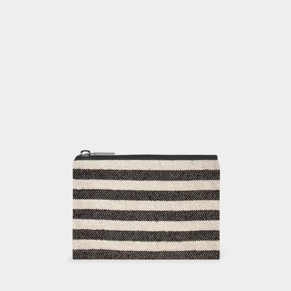 Small Cotton Purse - Black & White Wide Stripes - East of India 13.5 x 10 x 0.7cms