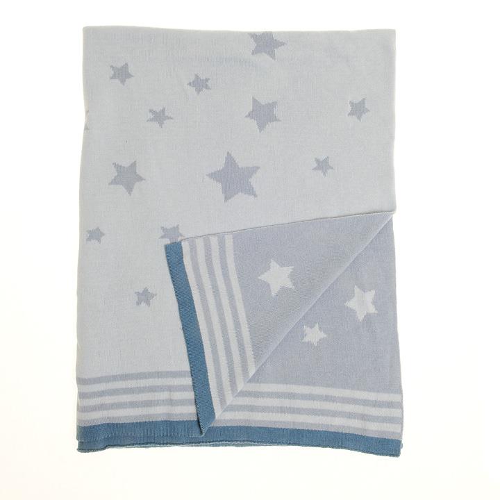 Blue & White Stars Reversible Blanket - 100% Cotton - 75 x 100cms - Ziggle