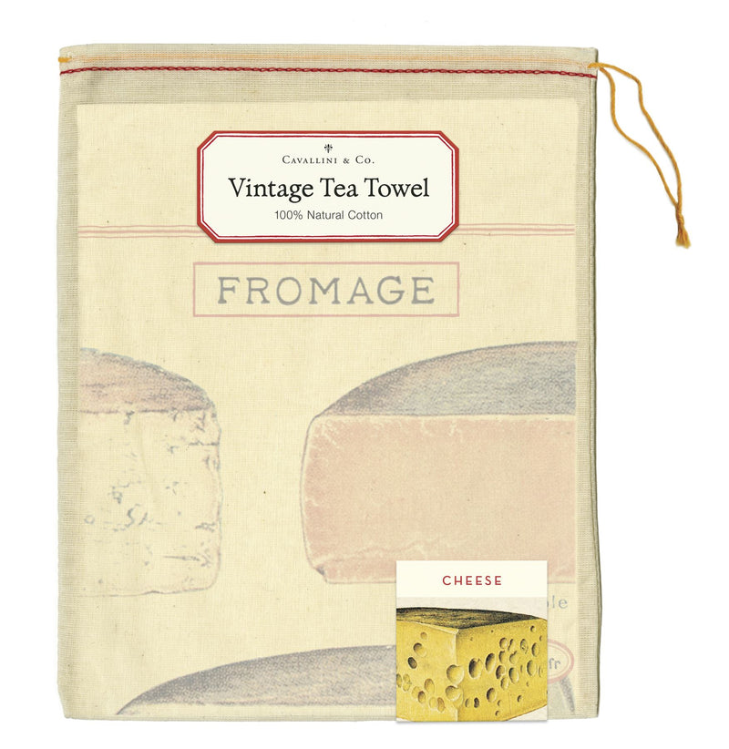 Cavallini - 100% Natural Cotton Vintage Tea Towel - 80 x 47cms - Cheese/Fromage