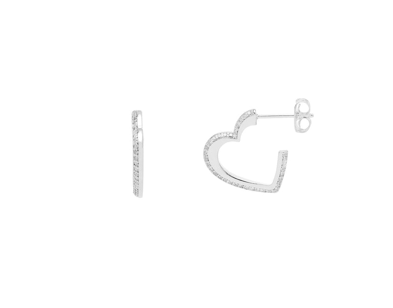 Cubic Zirconia Open Heart Hoop Earrings - Silver Plated - Estella Bartlett