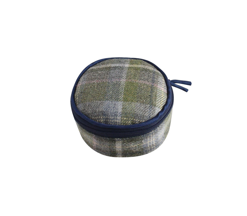 Earth Squared - Round Jewellery Pouch - Tweed Wool - Seacliff - Blues - 10x10x5cms