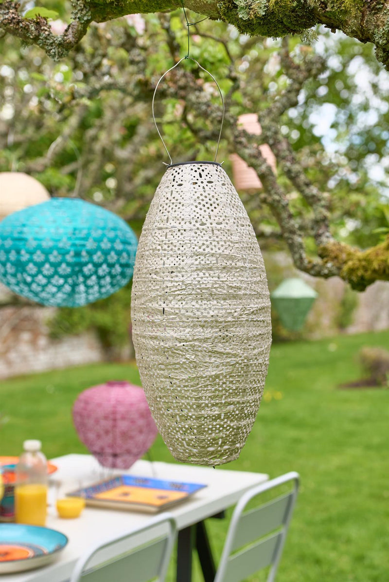 Solar Lantern - LED Outdoor Hanging & Table Light - Sold Individually - Beige Oval
