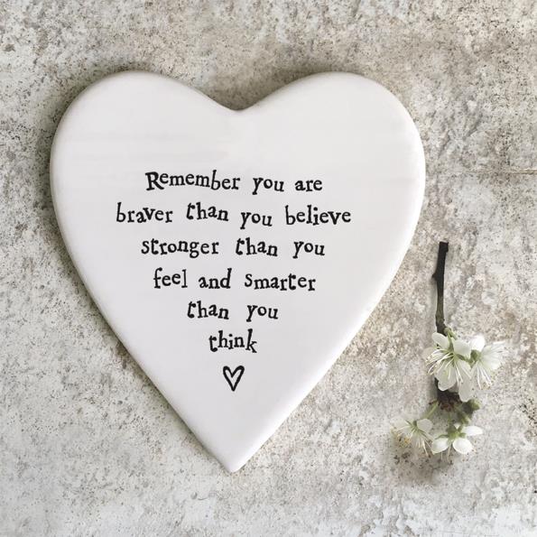 Porcelain Heart Coaster - Braver Than You Believe - East Of India - 10x11x0.5cms