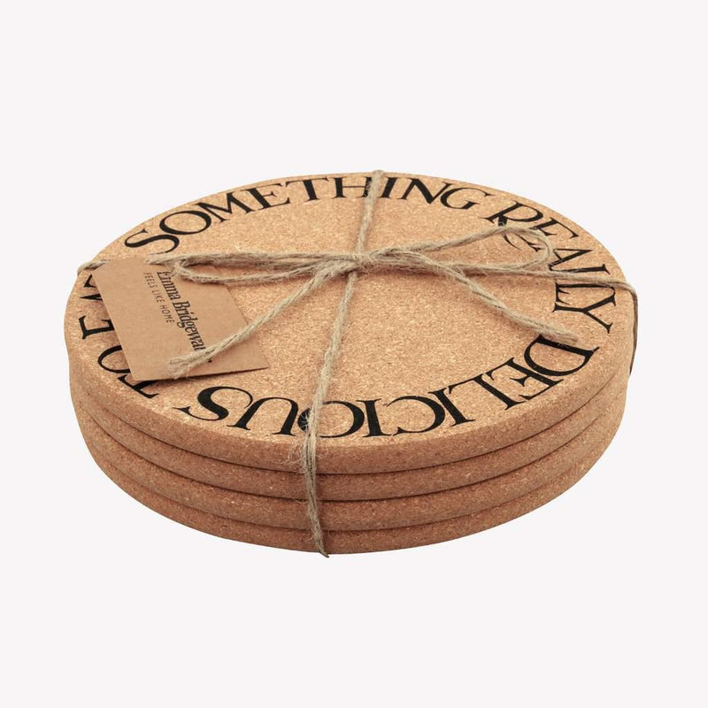 Emma Bridgewater - 4 x Cork Pot Stands - Black Toast - Something Really Delicious To Eat