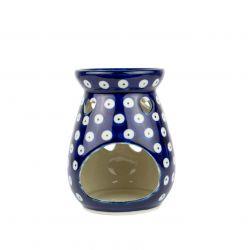 Aromatherapy Oil Burner - Blue Eyes/Blue With White Spots - Heart Light Holes - D09-0070AX - 11cms - Polish Pottery