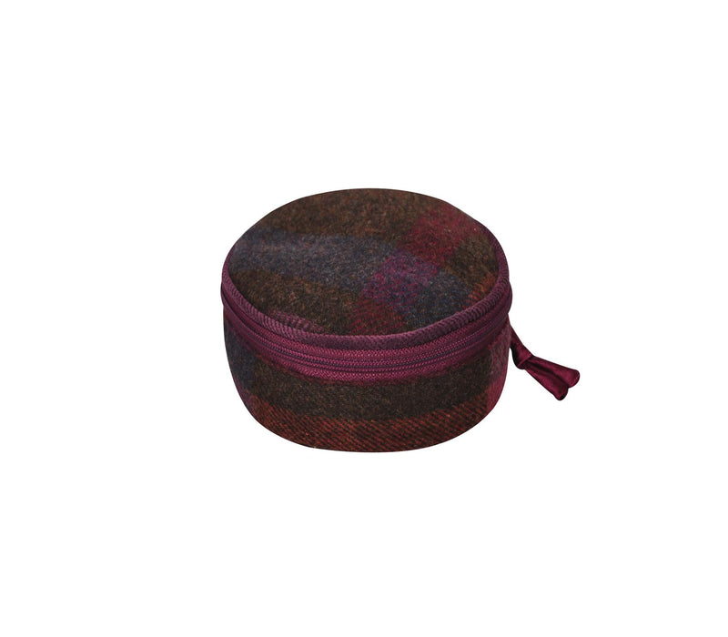 Earth Squared - Round Jewellery Pouch - Tweed Wool - Mulberry - 10x10x5cms