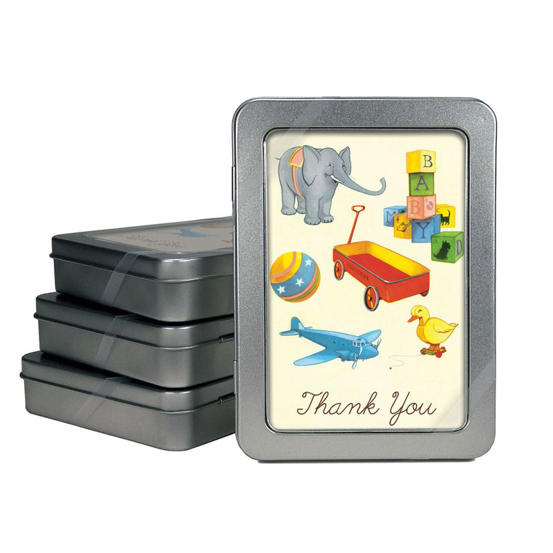 Cavallini - Thank You Cards - Vintage Toys - Tin Of 10 Cards & Envelopes