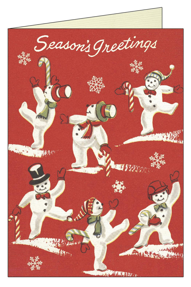 Cavallini - 10 x Glitter Greetings Christmas Cards/Notes - Jolly Snowmen
