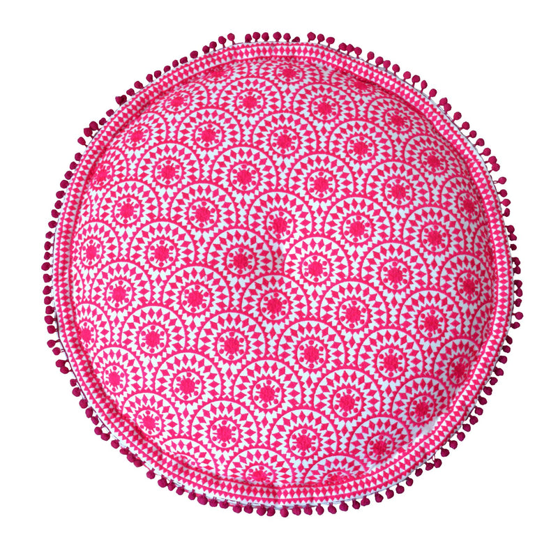 Bombay Duck - Casablanca Embroidered Cotton Pouffe/Occasional Stool - Fuschia Pink - 60 x 20cms