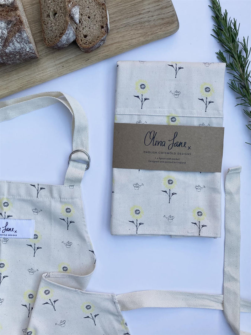 Olivia Jane Designs - 100% Cotton Full Length Apron - Sunny Side Up Sunflowers