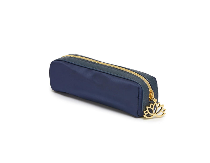 Pencil Case/Make Up Case - Navy Blue/Gold Lotus Flower - 19x6x6cms - Estella Bartlett