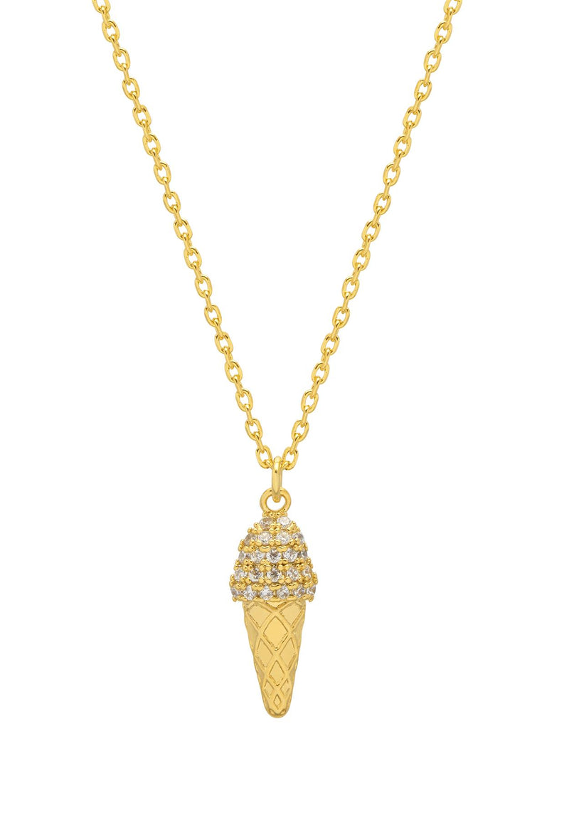 Pave Ice Cream on Gold Cone Pendant Necklace - Gold & Silver Plated - Enjoy The Little Things  - Estella Bartlett
