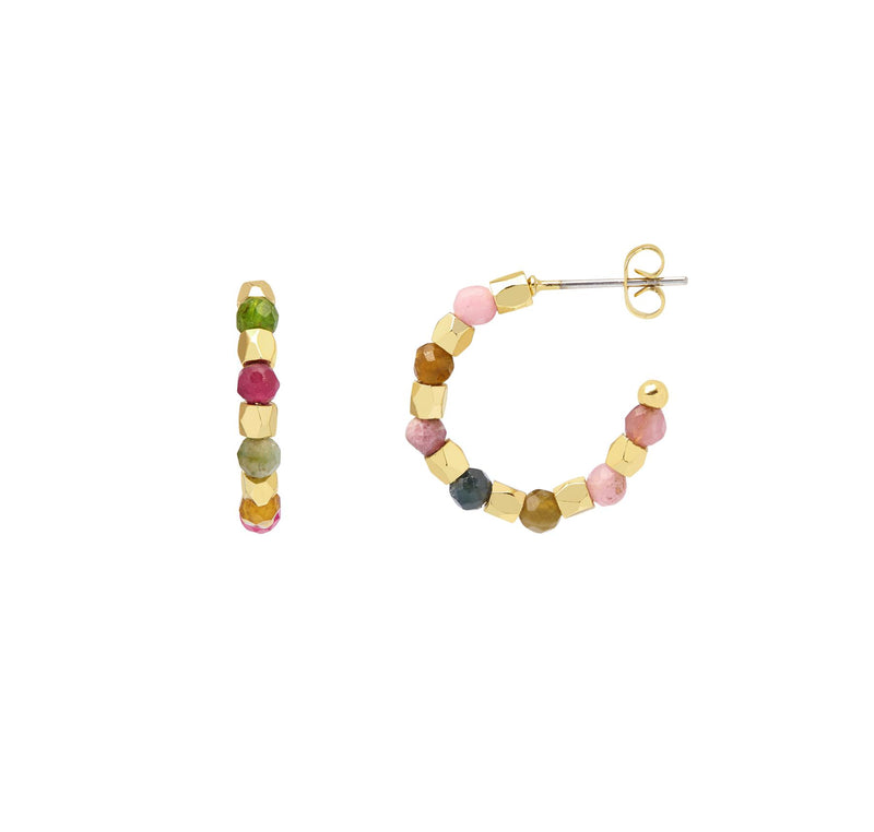 Coco & Tourmaline Gemstone Bubble Hoop Earrings - Gold Plated - Estella Bartlett