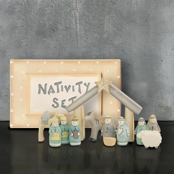 12 Piece Nativity Set - Painted - East of India 16 x 9 x 3cms