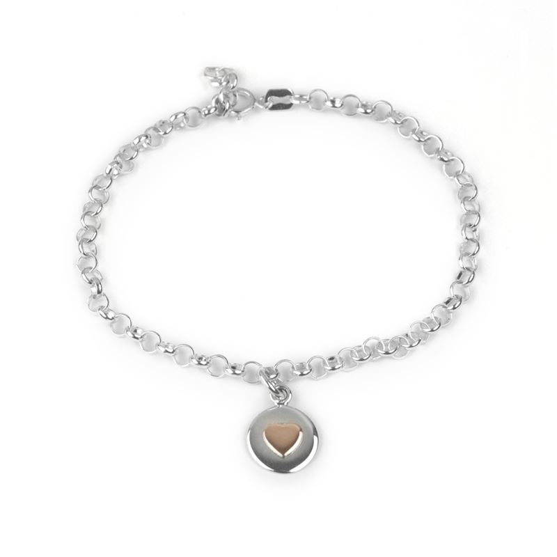 Sterling Silver - Love Circle Bracelet - Rose Gold Heart - Tales From The Earth
