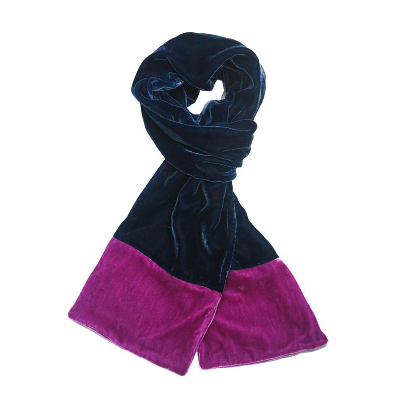 Lua - Velvet Scarf With Contrast Ends - 160x17cms