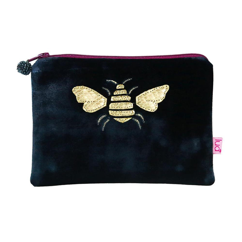 Lua - Velvet Coin Purse With Appliqued Bee 11 x 16cms - 4 Colour Options