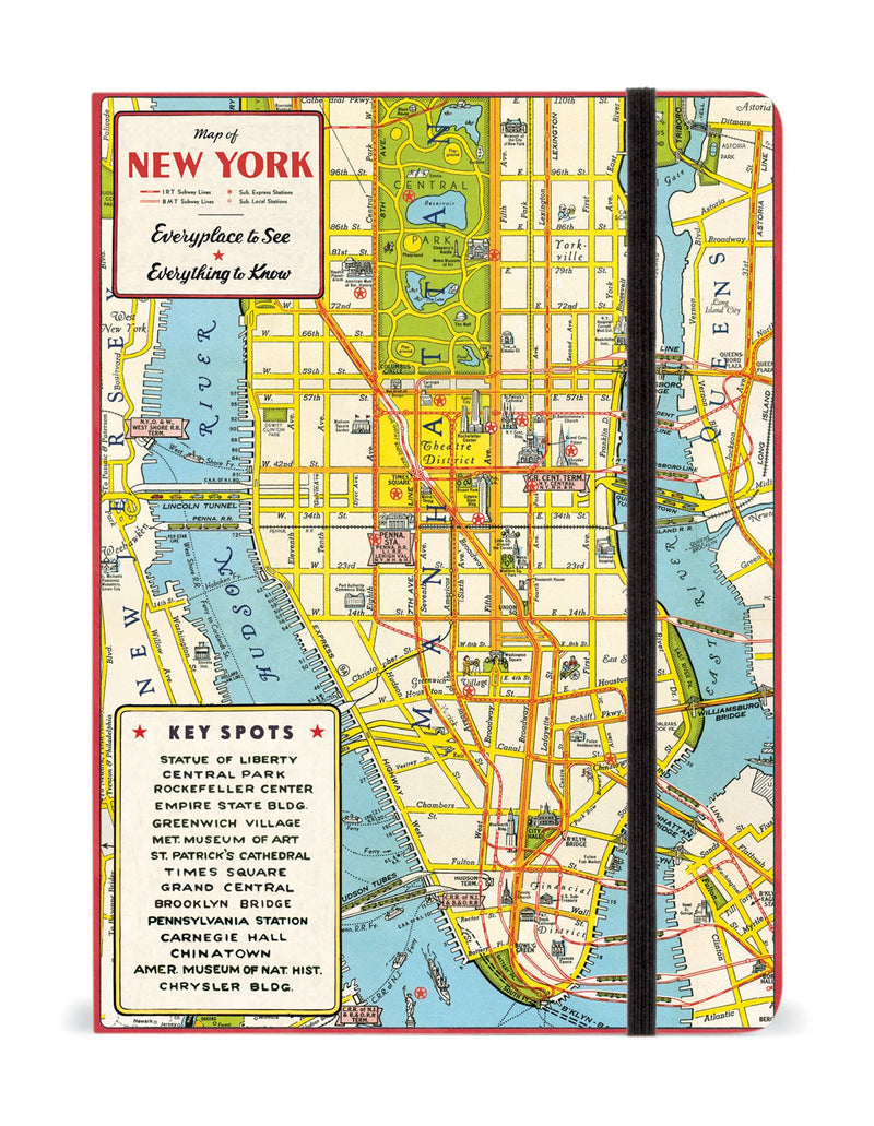 Cavallini - Large Lined Notebook 6x8ins - New York City Map - 144 Pages With Elastic Enclosure