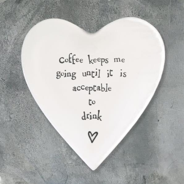 Porcelain Heart Coaster - Coffee Keeps Me Going - East Of India - 10x11x0.5cms