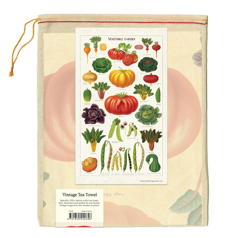 Cavallini - 100% Natural Cotton Vintage Tea Towel - 80 x 47cms - Vegetable Garden