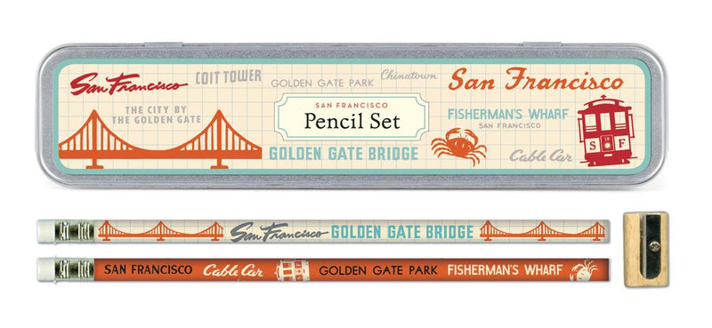 Cavallini - Tin of Pencils - San Francisco - 10 Pencils/2 Designs, & Sharpener
