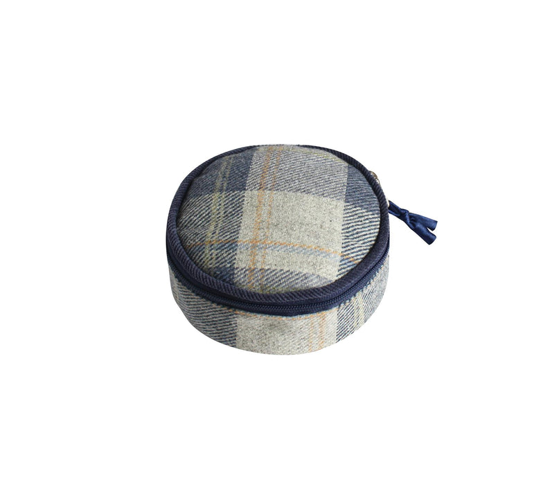 Earth Squared - Round Jewellery Pouch - Tweed Wool - Loch (Blues) - 10x10x5cms
