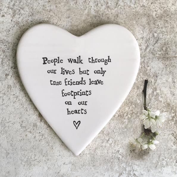 Porcelain Heart Coaster - People Walk Through Our Lives - East Of India - 10x11x0.5cms