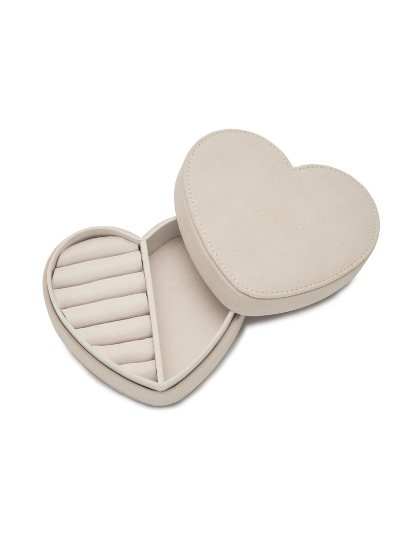Velvet Heart Shaped Jewellery Box/Case - Cream/Caramel - 13x12x5cms - Estella Bartlett
