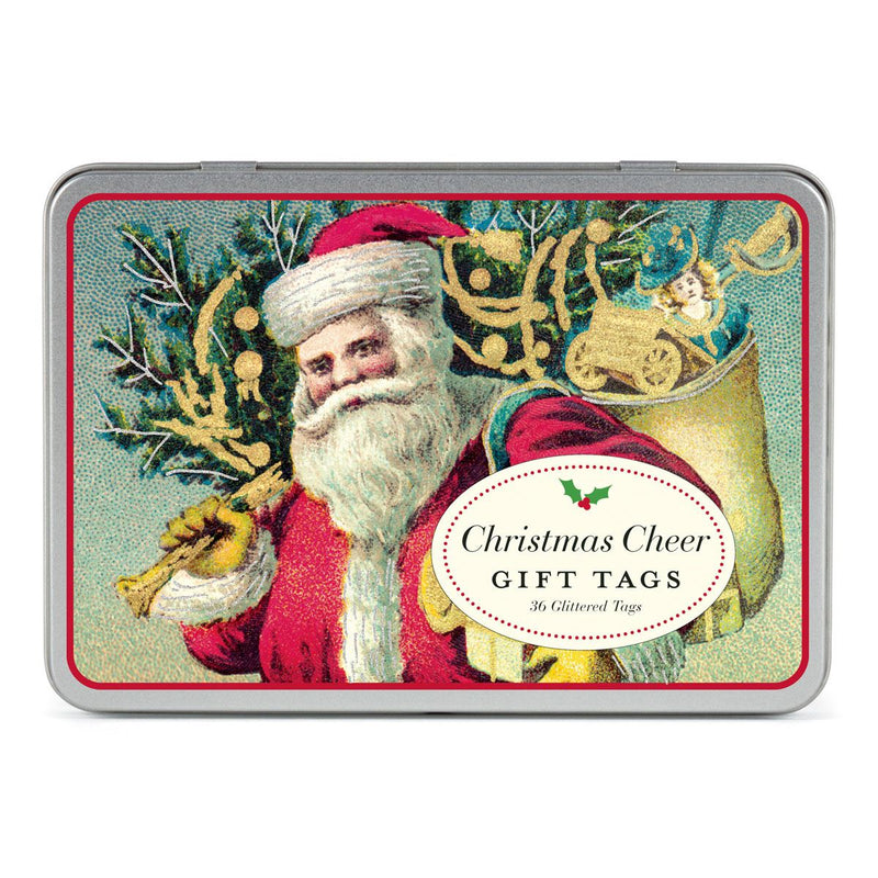 Cavallini - Tin of 36 Glittered Gift Tags - Christmas Santa (HOLCHR)